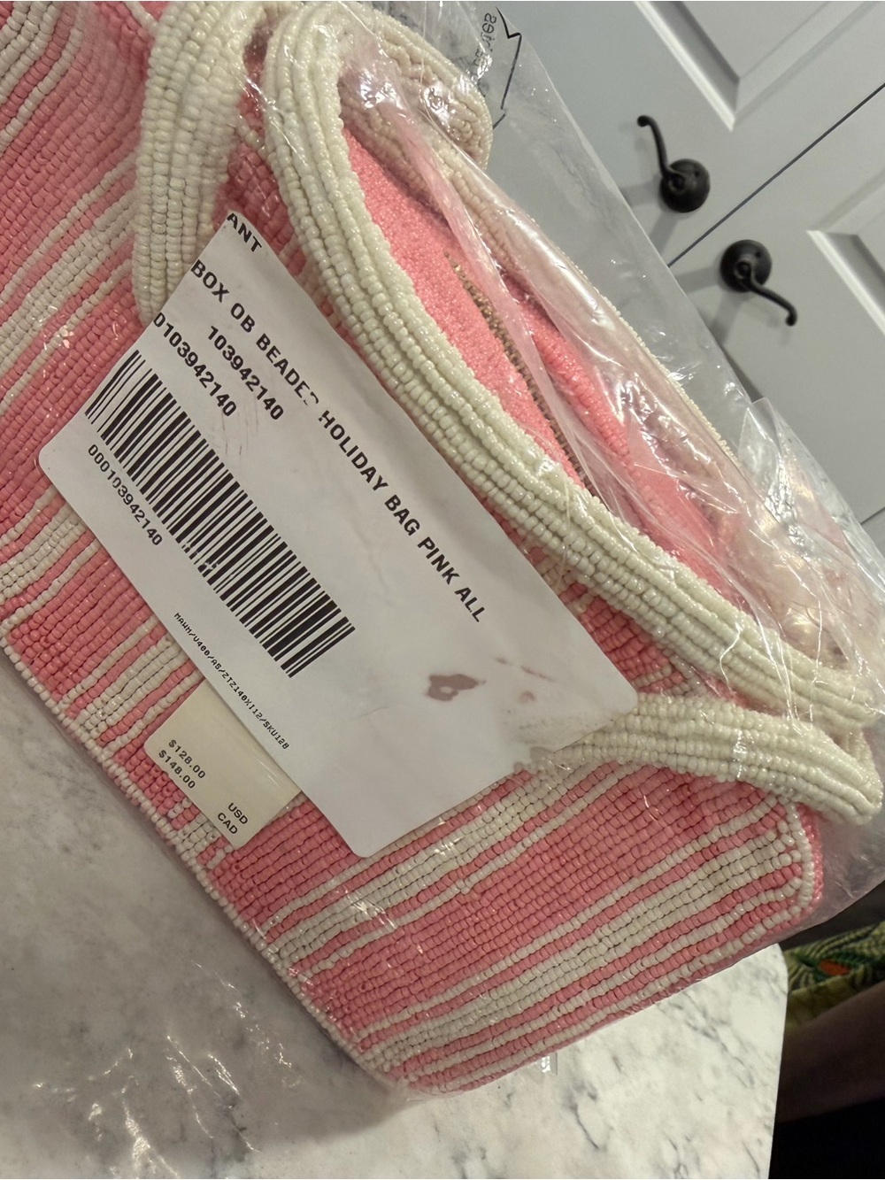 Anthropologie Pink and Cream Striped Rope-Handle Shoulder Bag - Picture 4 of 8
